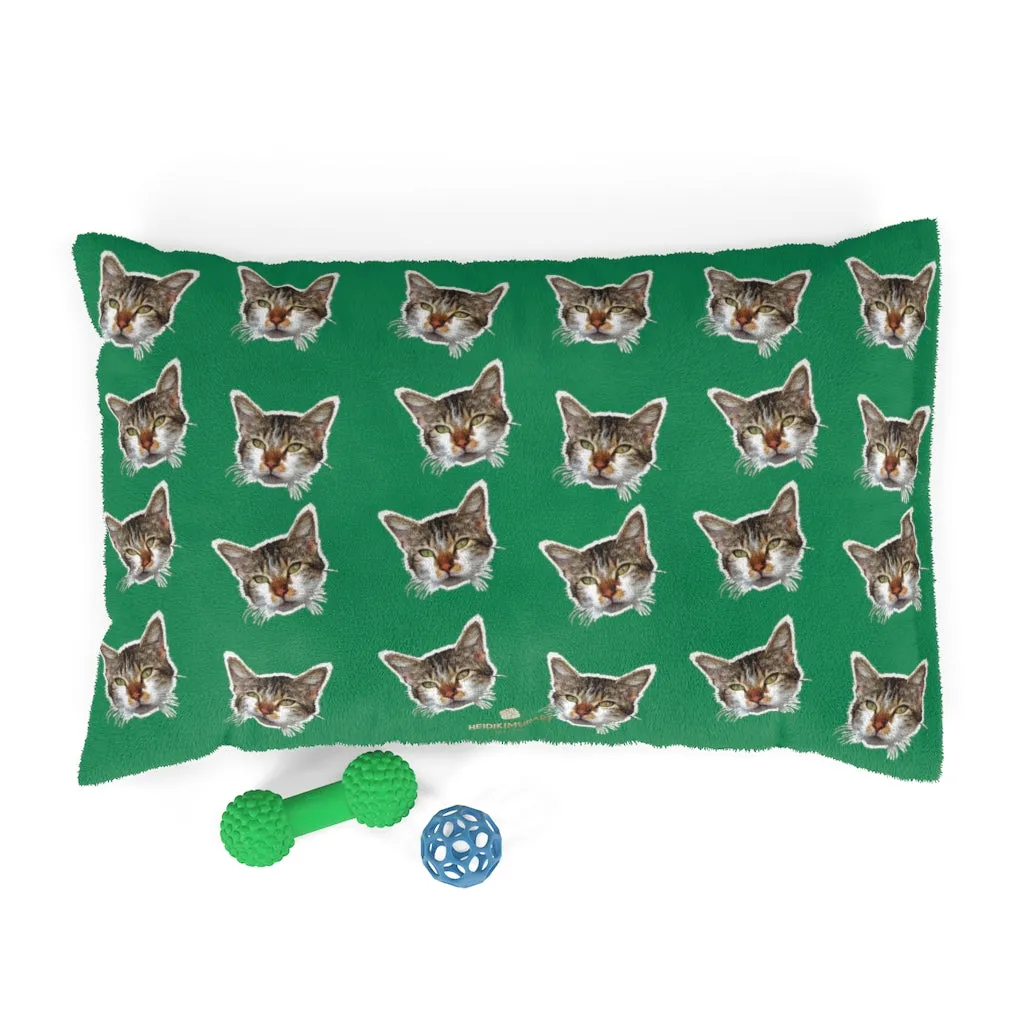 Green Cat Pet Bed, Solid Color Machine-Washable Pet Pillow With Zippers-Printed in USA