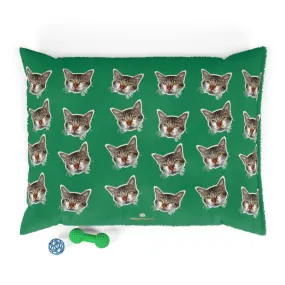 Green Cat Pet Bed, Solid Color Machine-Washable Pet Pillow With Zippers-Printed in USA