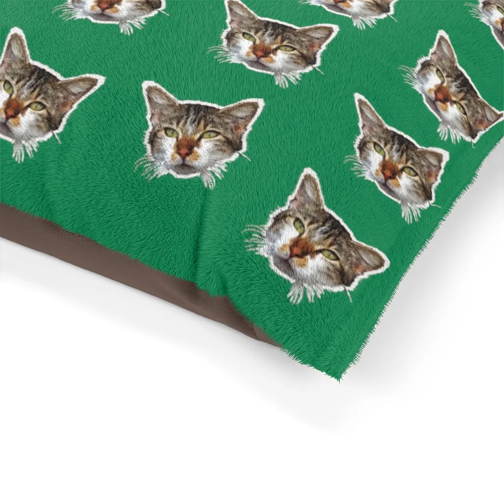 Green Cat Pet Bed, Solid Color Machine-Washable Pet Pillow With Zippers-Printed in USA