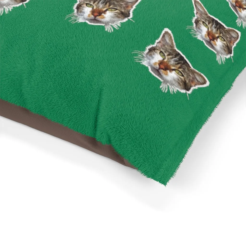 Green Cat Pet Bed, Solid Color Machine-Washable Pet Pillow With Zippers-Printed in USA