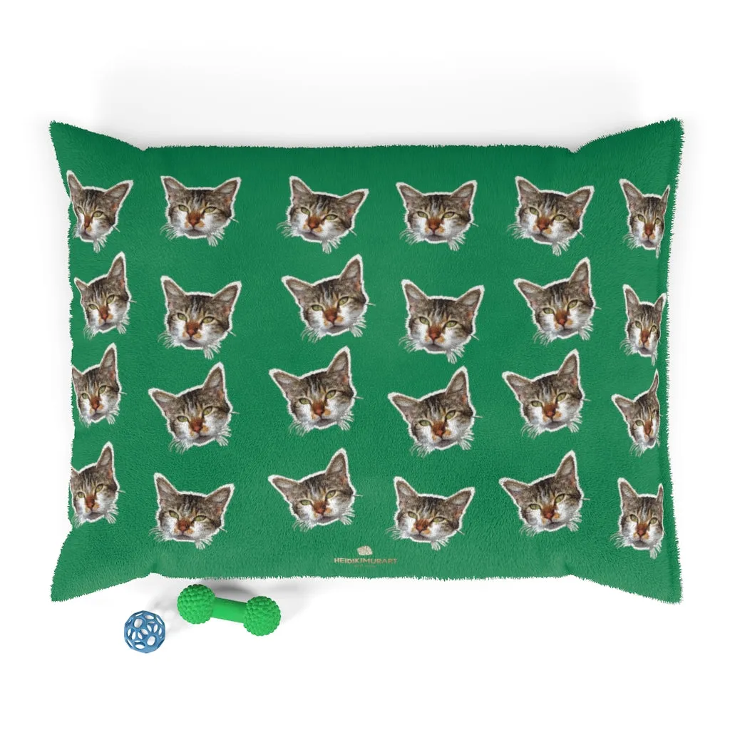 Green Cat Pet Bed, Solid Color Machine-Washable Pet Pillow With Zippers-Printed in USA