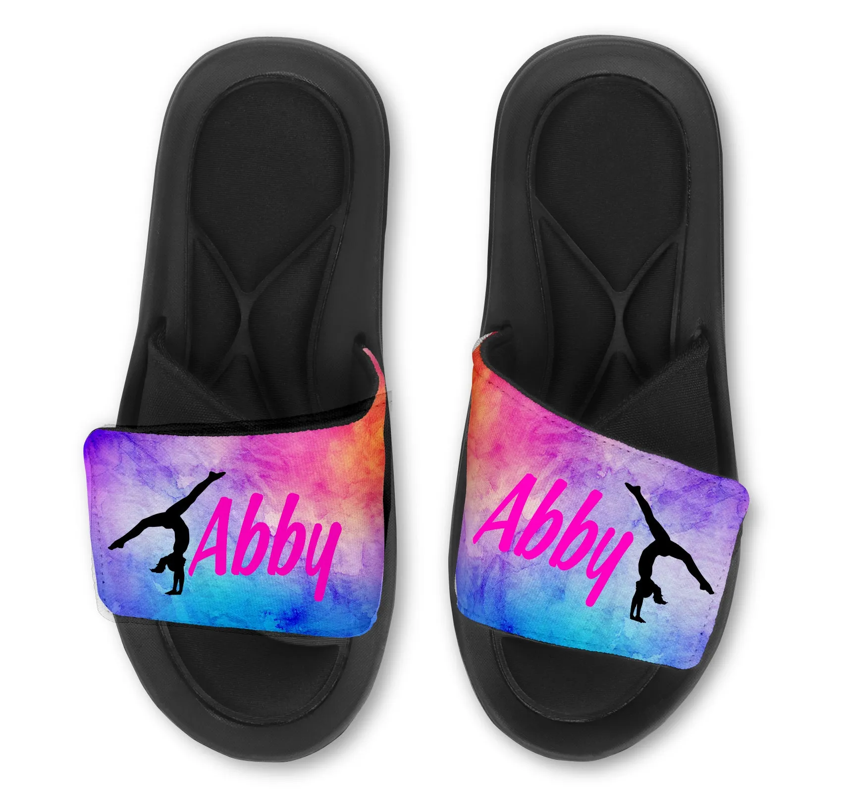 Gymnastics Custom Slides Sandals with Watercolor Background