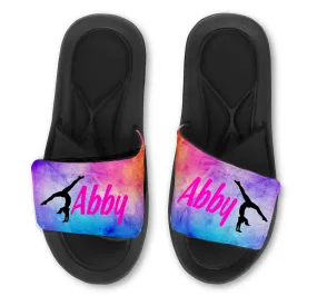 Gymnastics Custom Slides Sandals with Watercolor Background