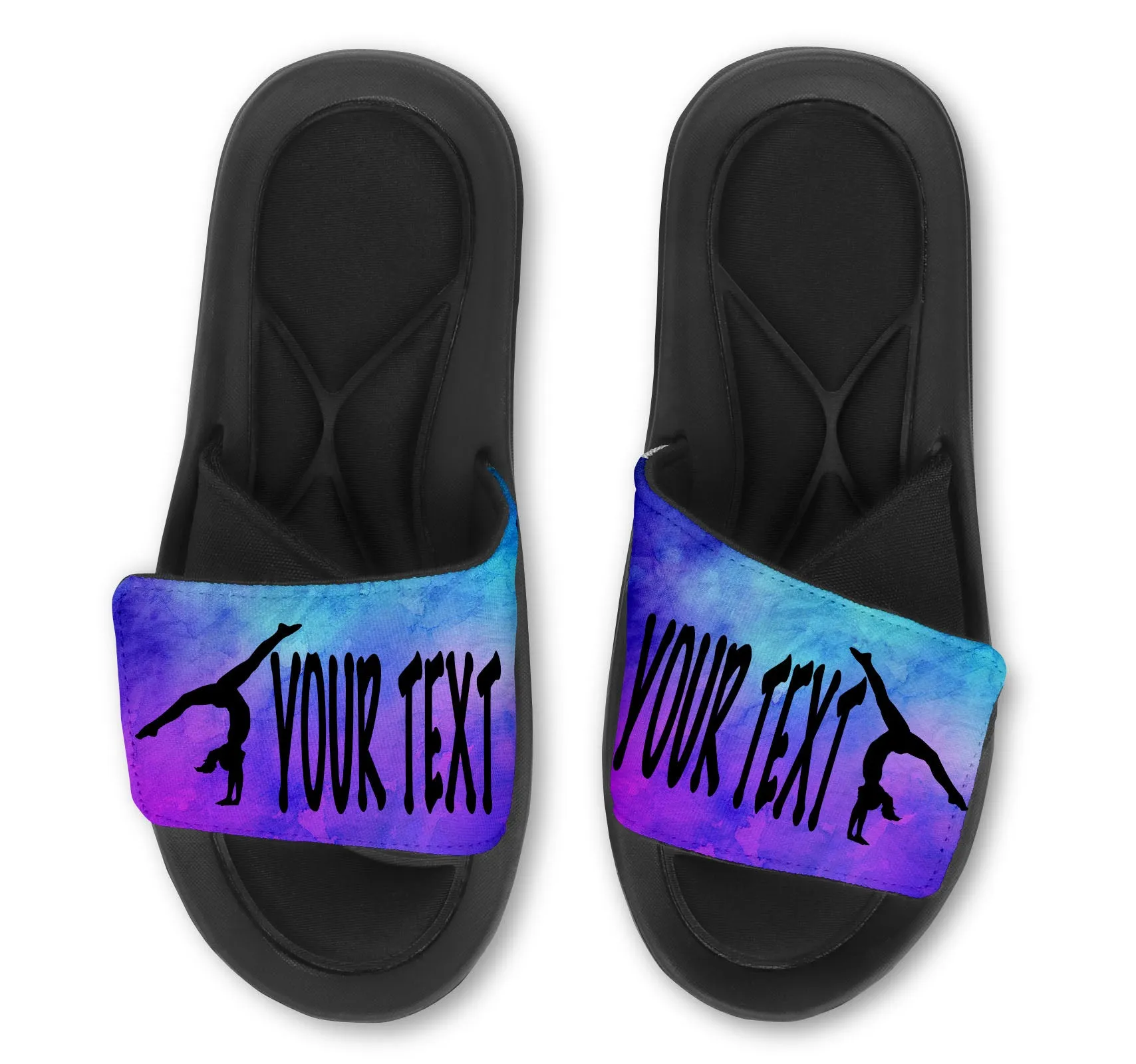 Gymnastics Custom Slides Sandals with Watercolor Background