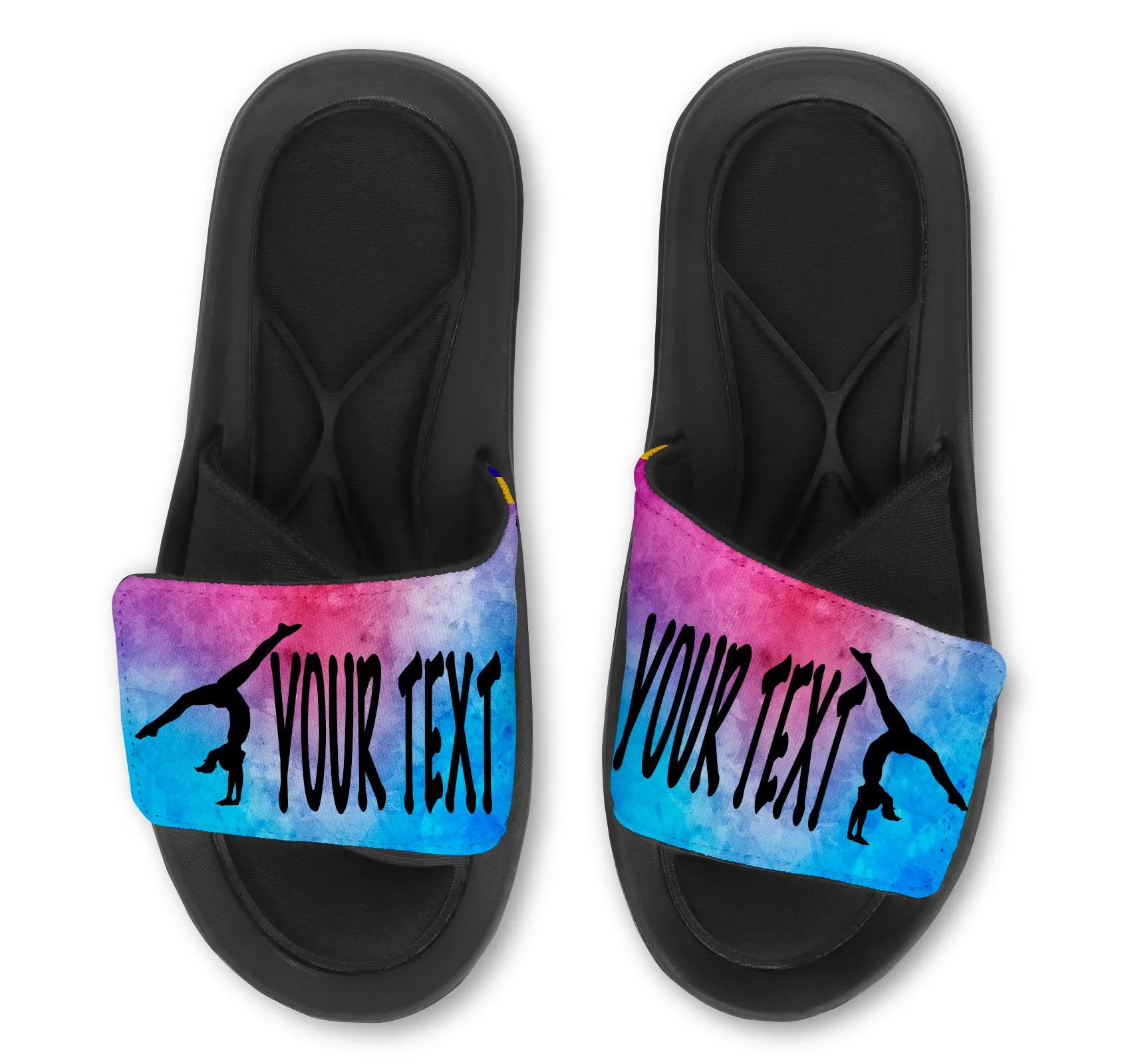 Gymnastics Custom Slides Sandals with Watercolor Background