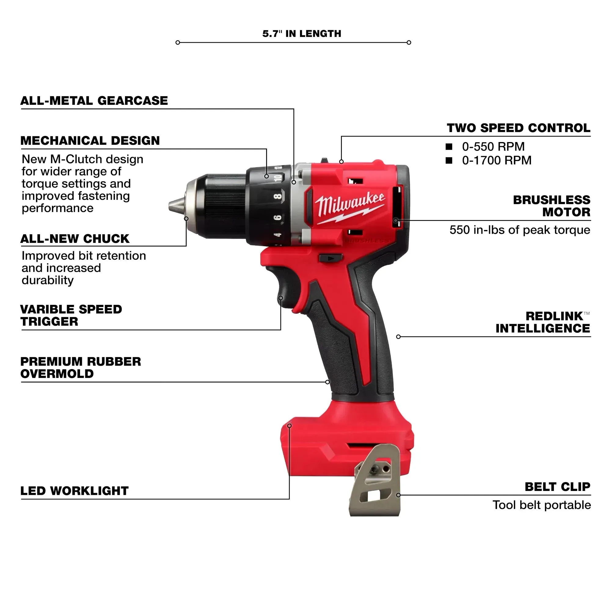 Hammer Drill - Milwaukee M18™ Compact Brushless 1/2" Drill/ Driver, 3601-20