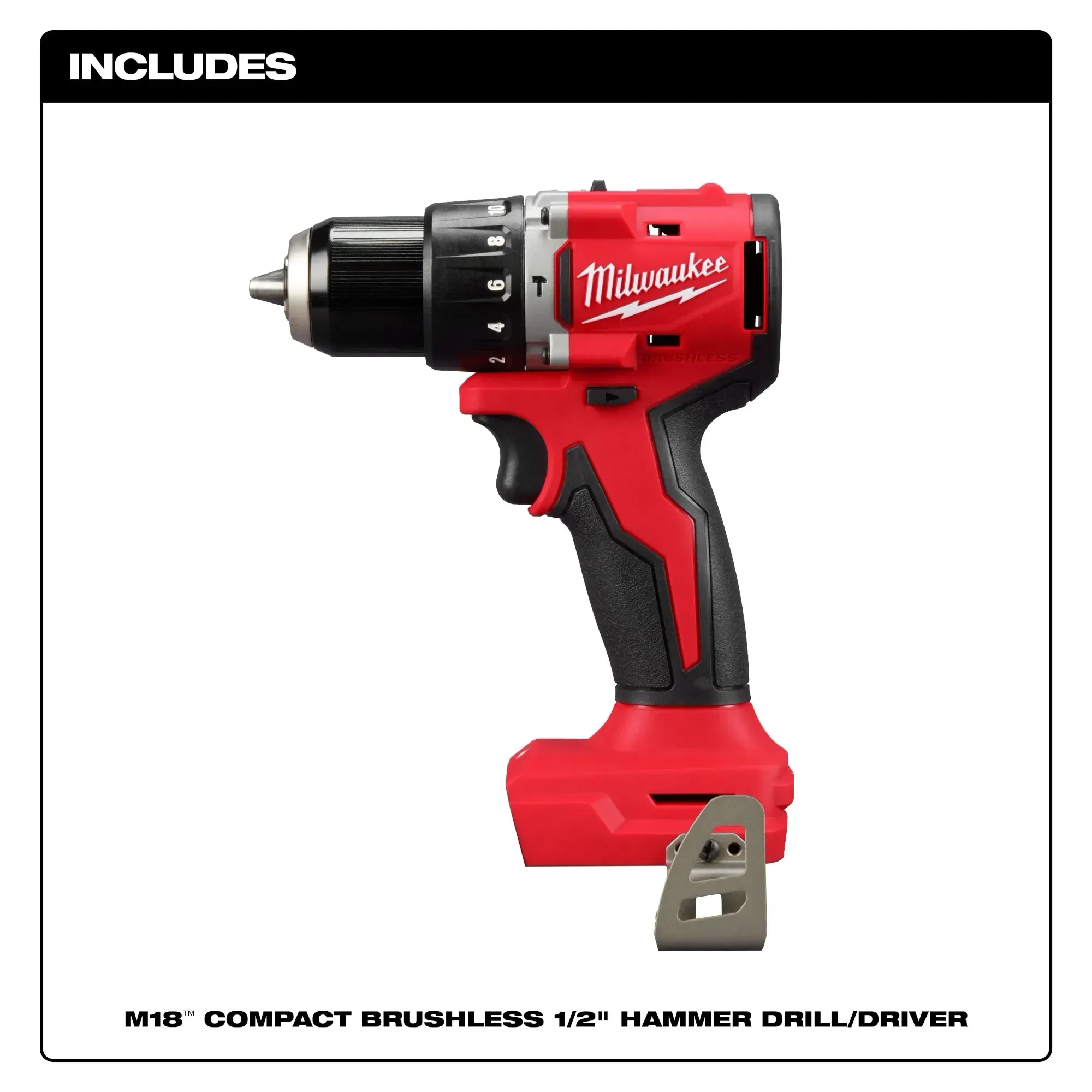 Hammer Drill - Milwaukee M18™ Compact Brushless 1/2" Hammer Drill/Driver, 3602-20