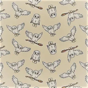 Harry Potter Hedwig Flannel Fabric on Cream