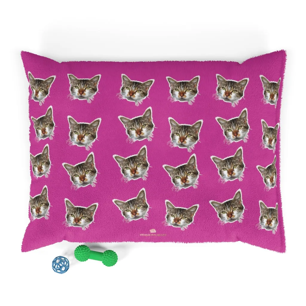 Hot Pink Cat Pet Bed, Solid Color Machine-Washable Pet Pillow With Zippers-Printed in USA