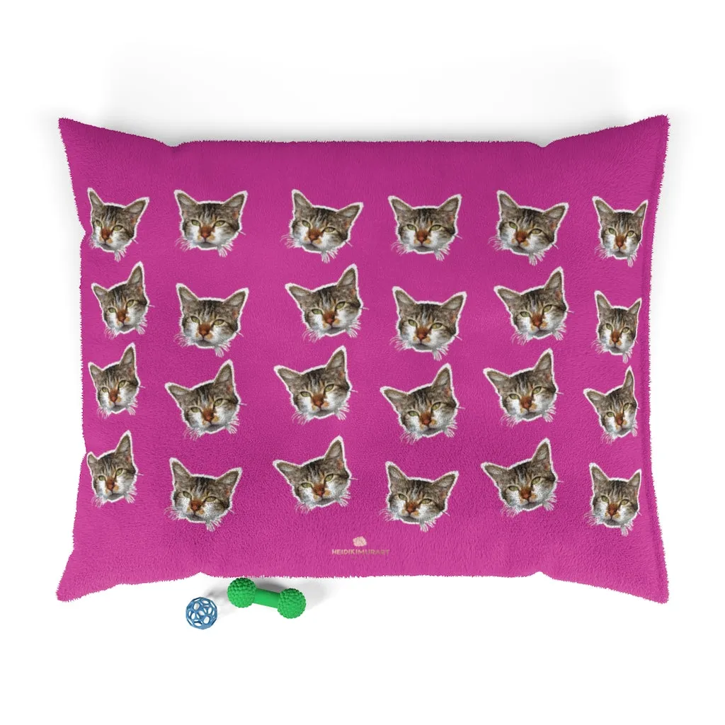 Hot Pink Cat Pet Bed, Solid Color Machine-Washable Pet Pillow With Zippers-Printed in USA