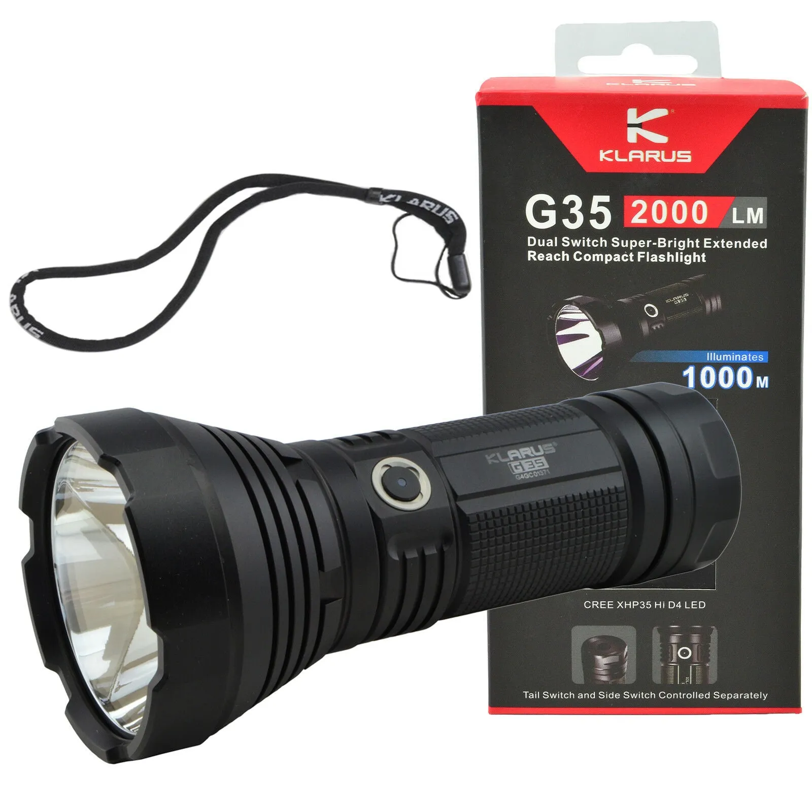 Klarus G35 2000Lm 1000M Dual Switch design XHP35 HI D4 LED Flashlight