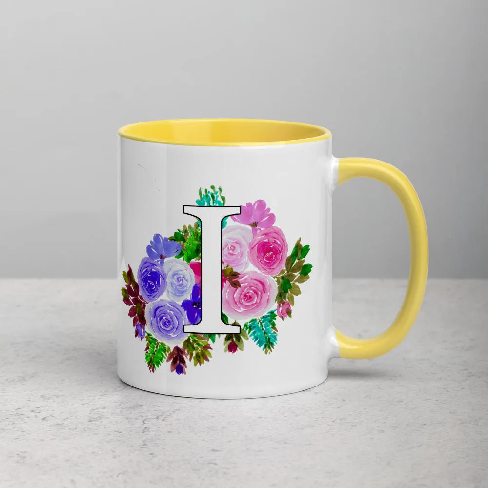 Letter I Floral Mug
