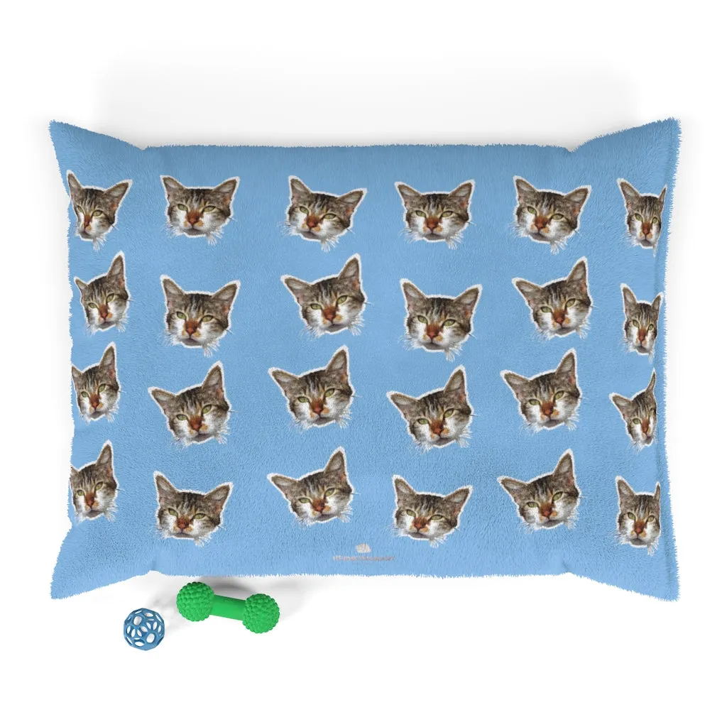 Light Blue Cat Pet Bed, Solid Color Machine-Washable Pet Pillow With Zippers-Printed in USA