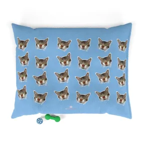 Light Blue Cat Pet Bed, Solid Color Machine-Washable Pet Pillow With Zippers-Printed in USA