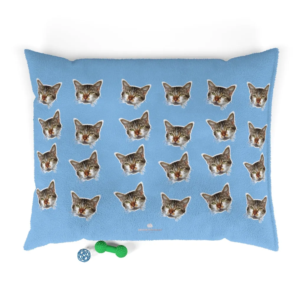 Light Blue Cat Pet Bed, Solid Color Machine-Washable Pet Pillow With Zippers-Printed in USA