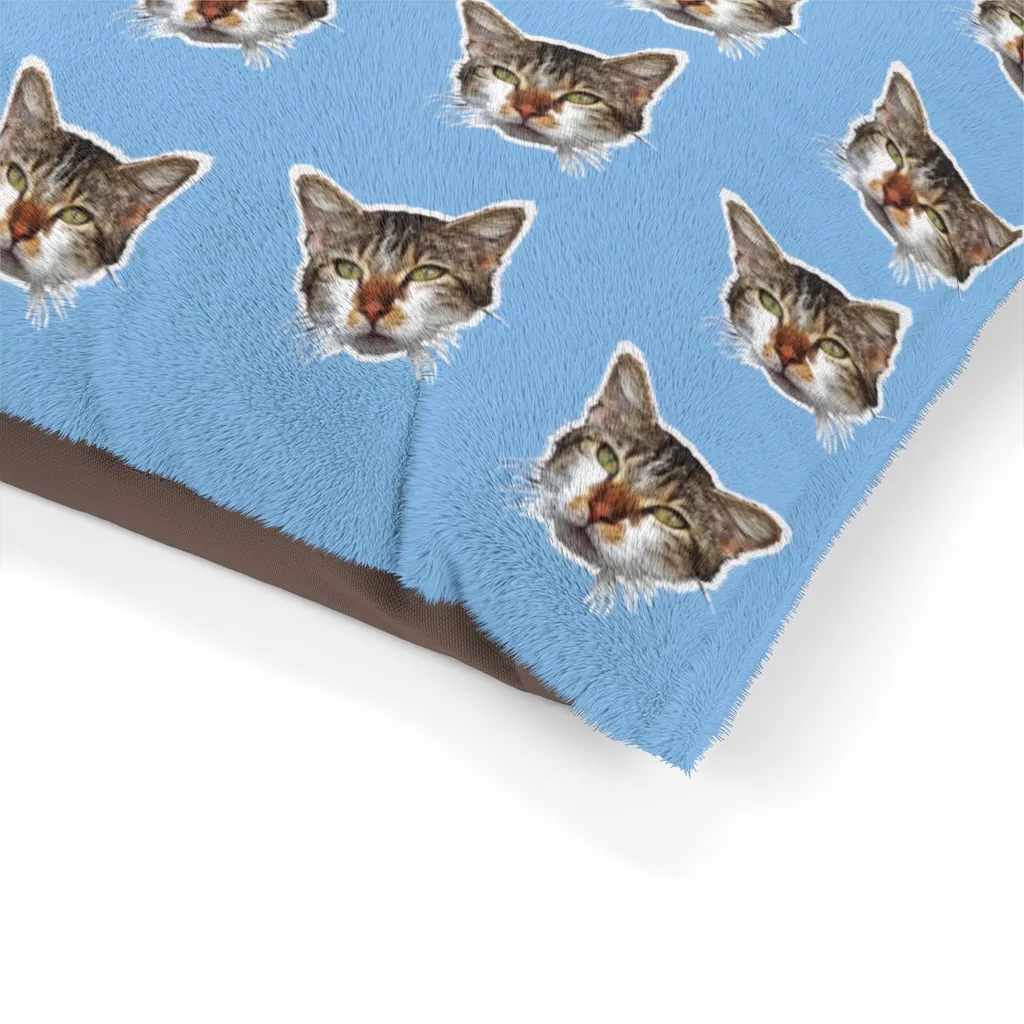 Light Blue Cat Pet Bed, Solid Color Machine-Washable Pet Pillow With Zippers-Printed in USA