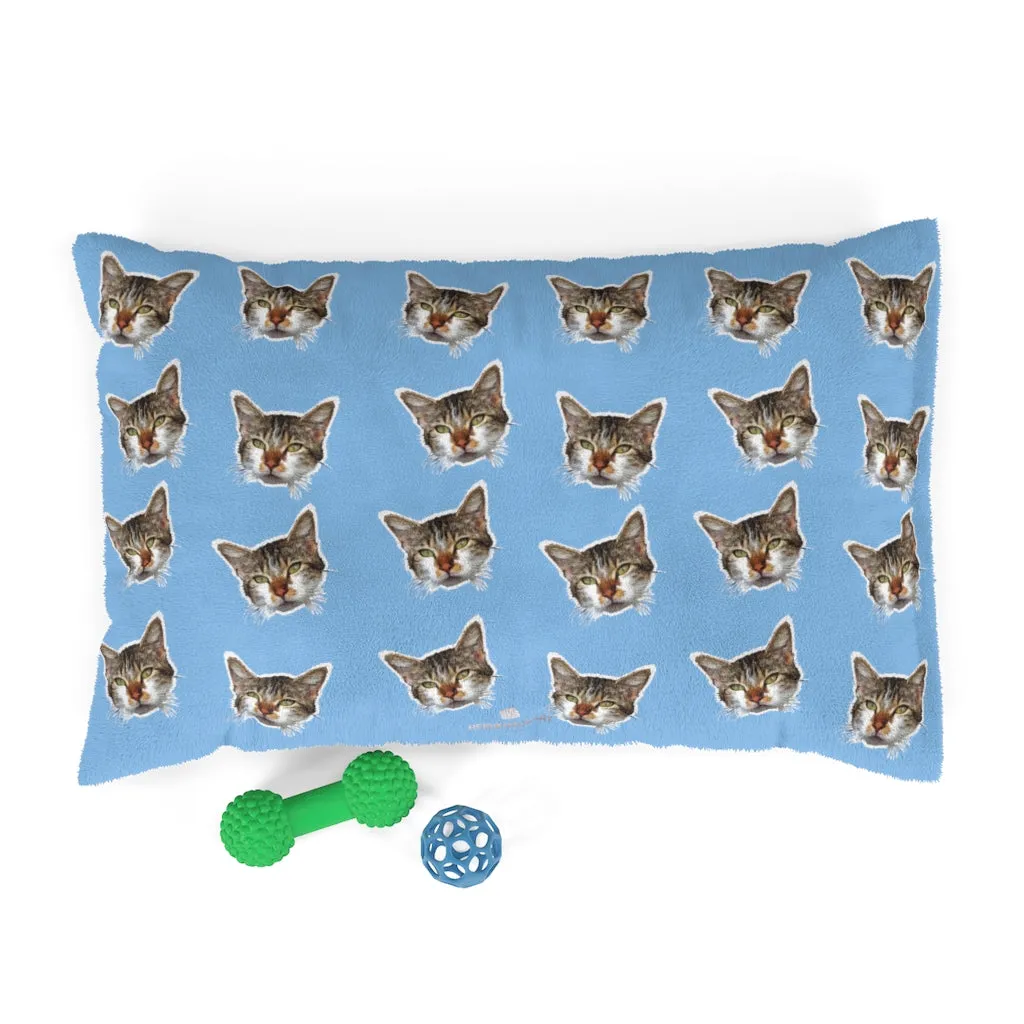 Light Blue Cat Pet Bed, Solid Color Machine-Washable Pet Pillow With Zippers-Printed in USA