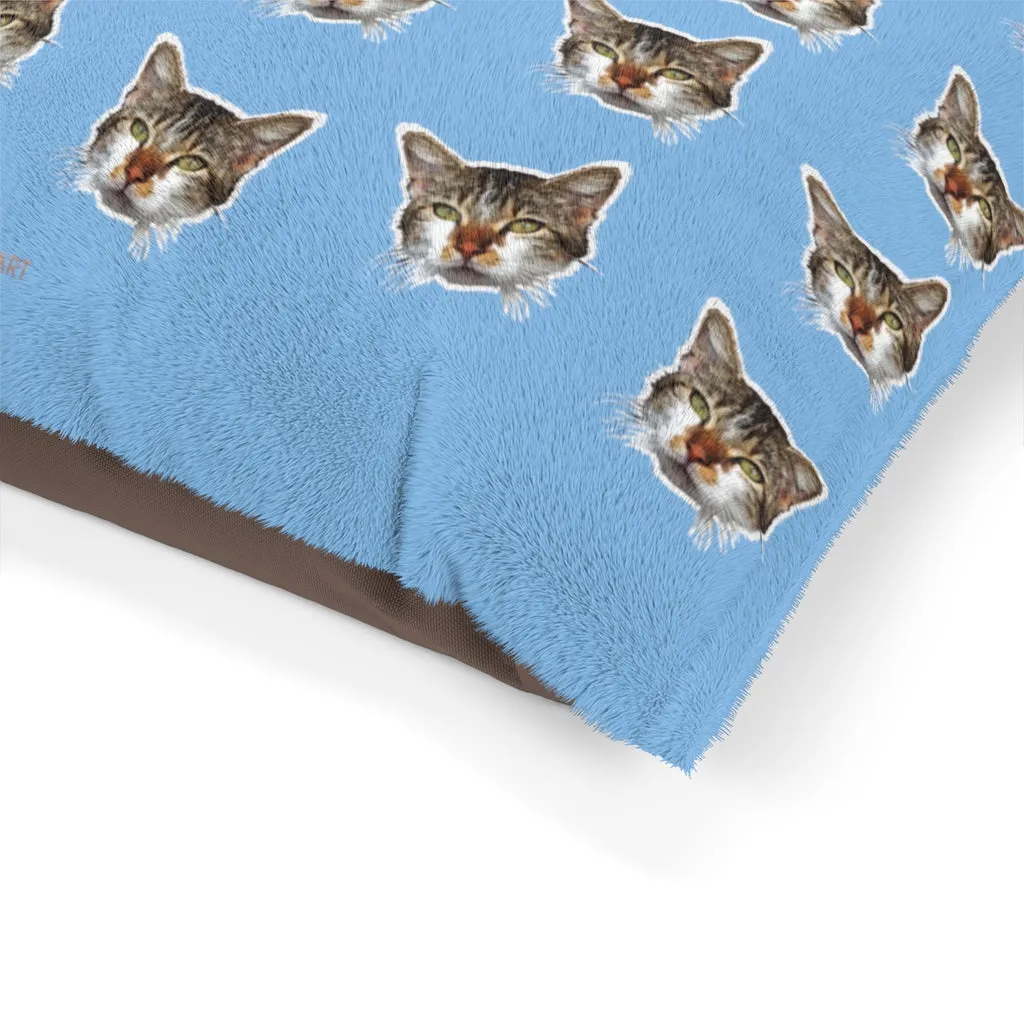 Light Blue Cat Pet Bed, Solid Color Machine-Washable Pet Pillow With Zippers-Printed in USA