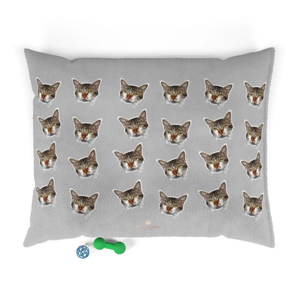 Light Grey Cat Pet Bed, Solid Color Machine-Washable Pet Pillow With Zippers-Printed in USA
