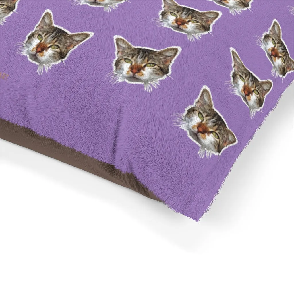 Light Purple Cat Pet Bed, Solid Color Machine-Washable Pet Pillow With Zippers-Printed in USA