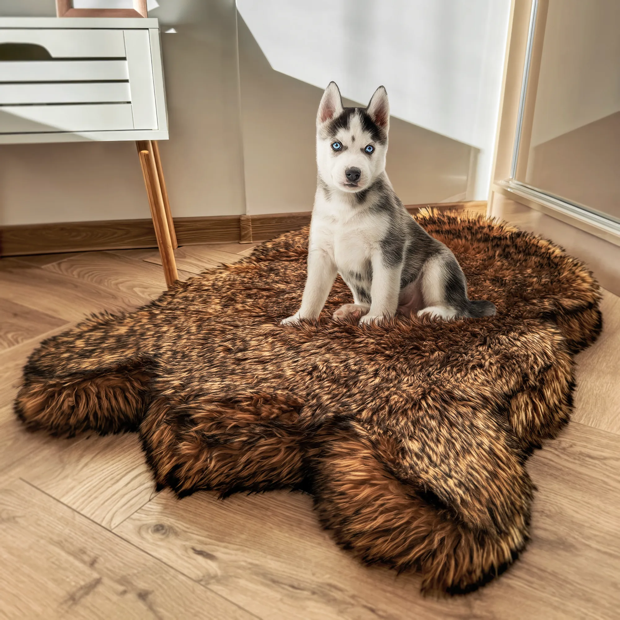 Luxury Faux Fur Orthopedic Dog Bed, Memory Foam Dog Bed for Small, Medium, Large and XL Pets, Fluffy Pet Rug with Waterproof and Washable Soft Cover