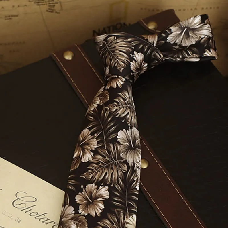 Men's Floral Printed Formal Dress Shirt Necktie