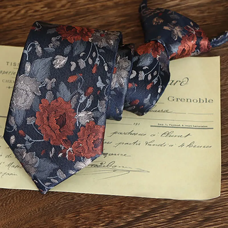 Men's Vintage Art Floral Pattern Necktie