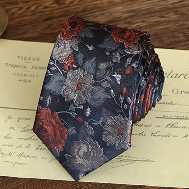Men's Vintage Art Floral Pattern Necktie
