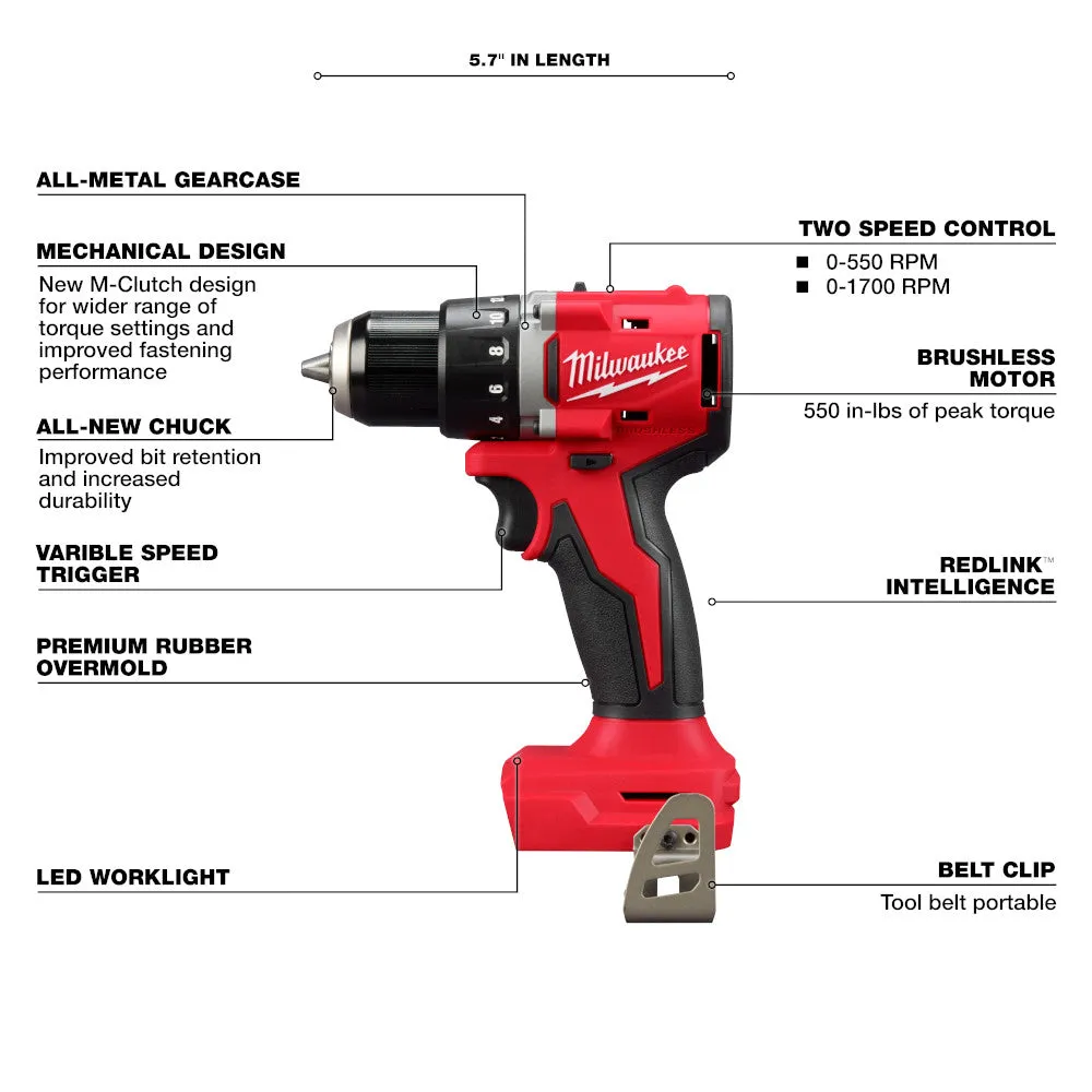 Milwaukee 3601-20 M18 18V 1/2" Compact Brushless Drill Driver - Bare Tool
