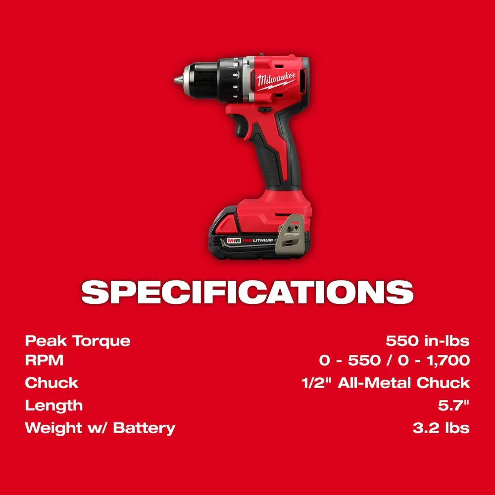 Milwaukee 3601-22CT M18 Compact Brushless 1/2" Drill/Driver Kit