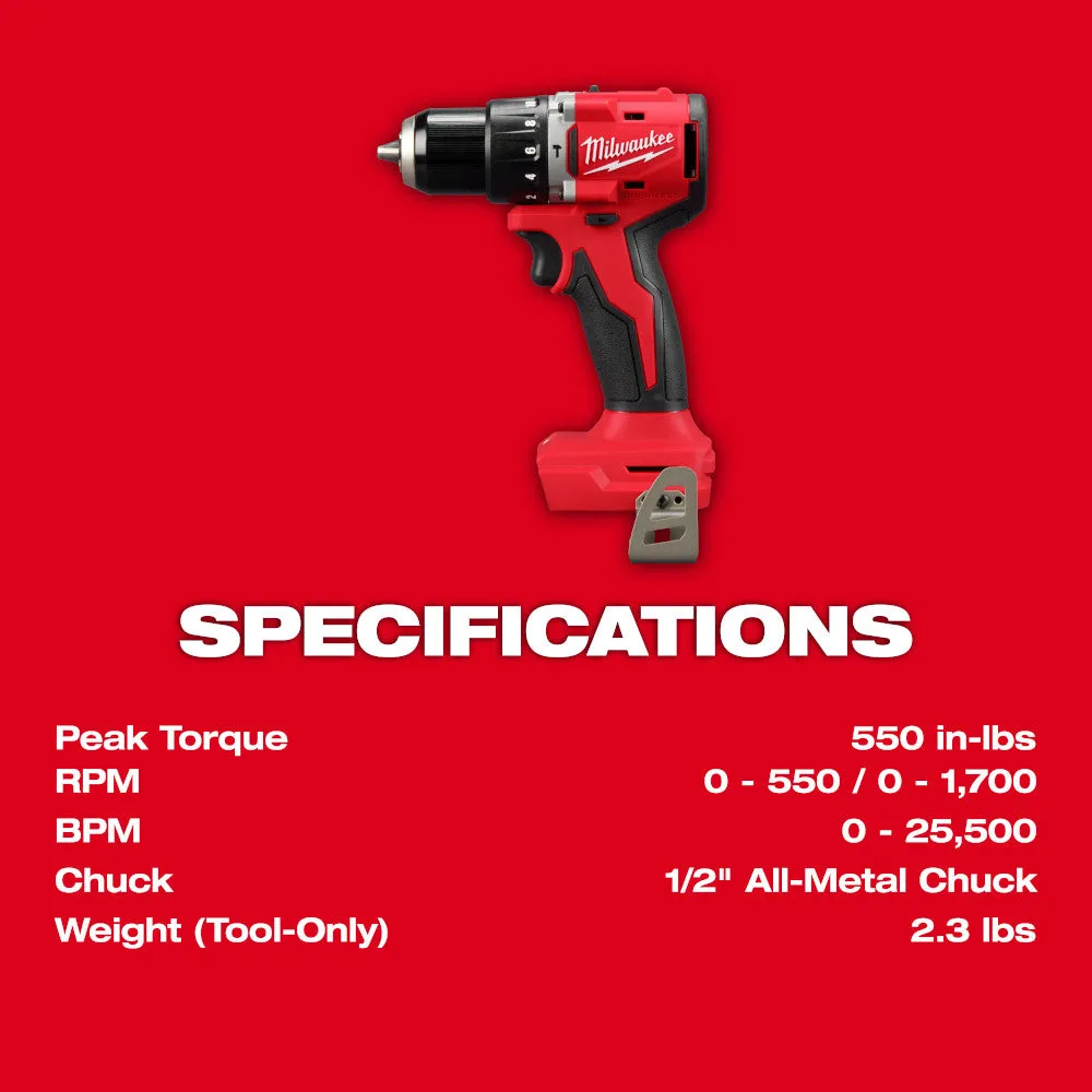 Milwaukee 3602-20 M18 18V 1/2" Compact Brushless Hammer Drill - Bare Tool
