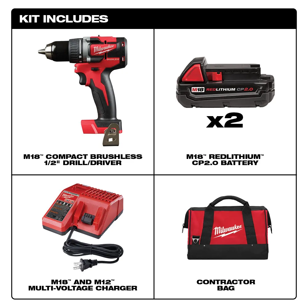 Milwaukee M18 1/2" Compact Brushless Drill CP Kit