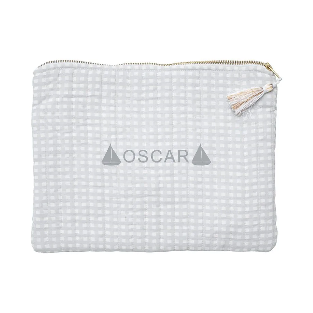 Monogrammed  Linen pouch | grey gingham