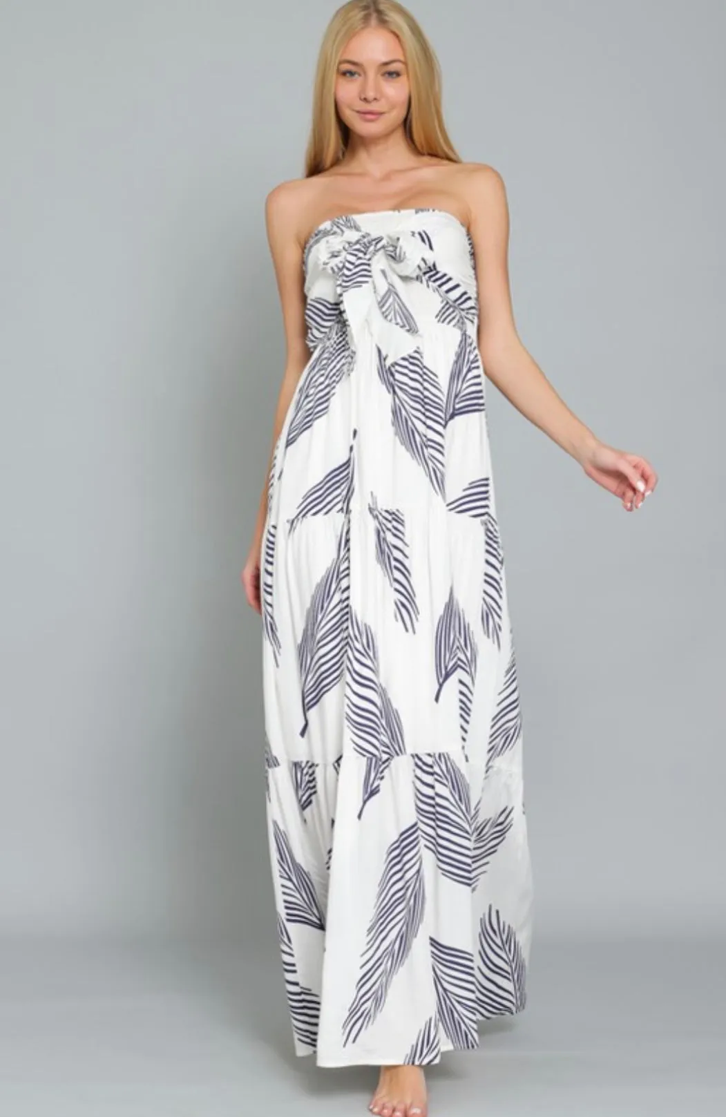 Mykonos Strapless Maxi Dress: White/Navy