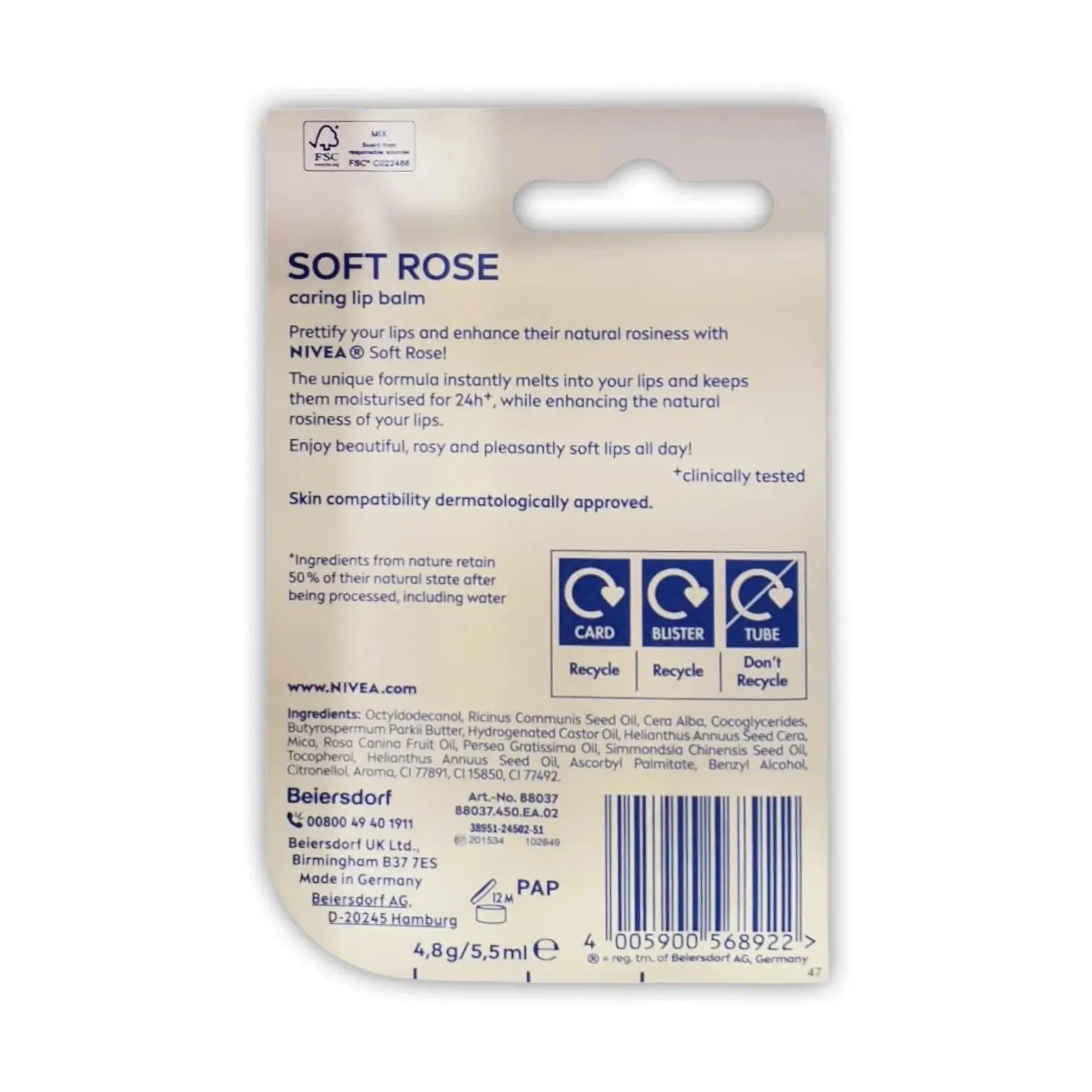 Nivea Soft Rose Caring Lip Balm 4.8g