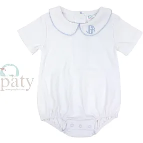 Paty White Bubble Suit with Blue Trim Collar