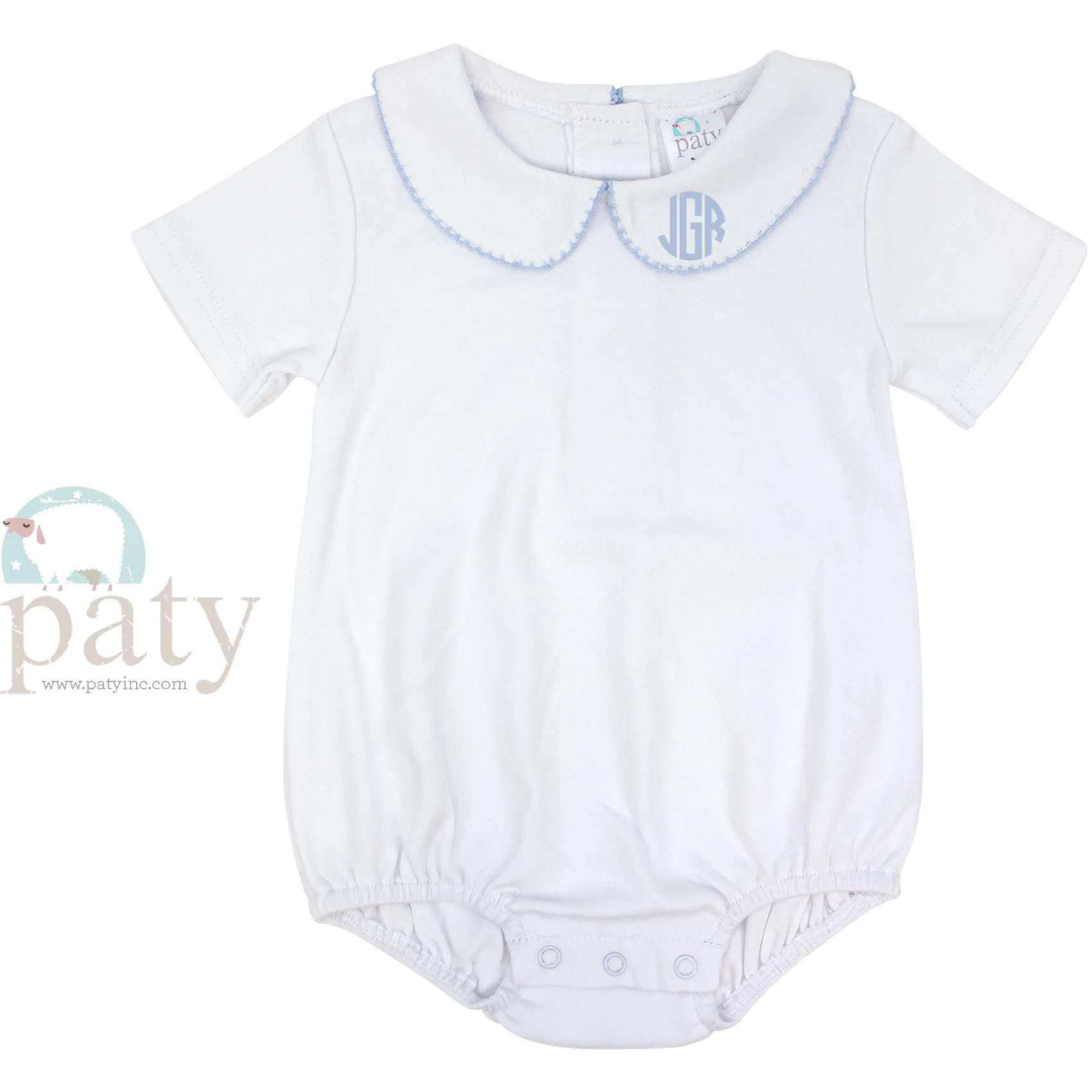 Paty White Bubble Suit with Blue Trim Collar