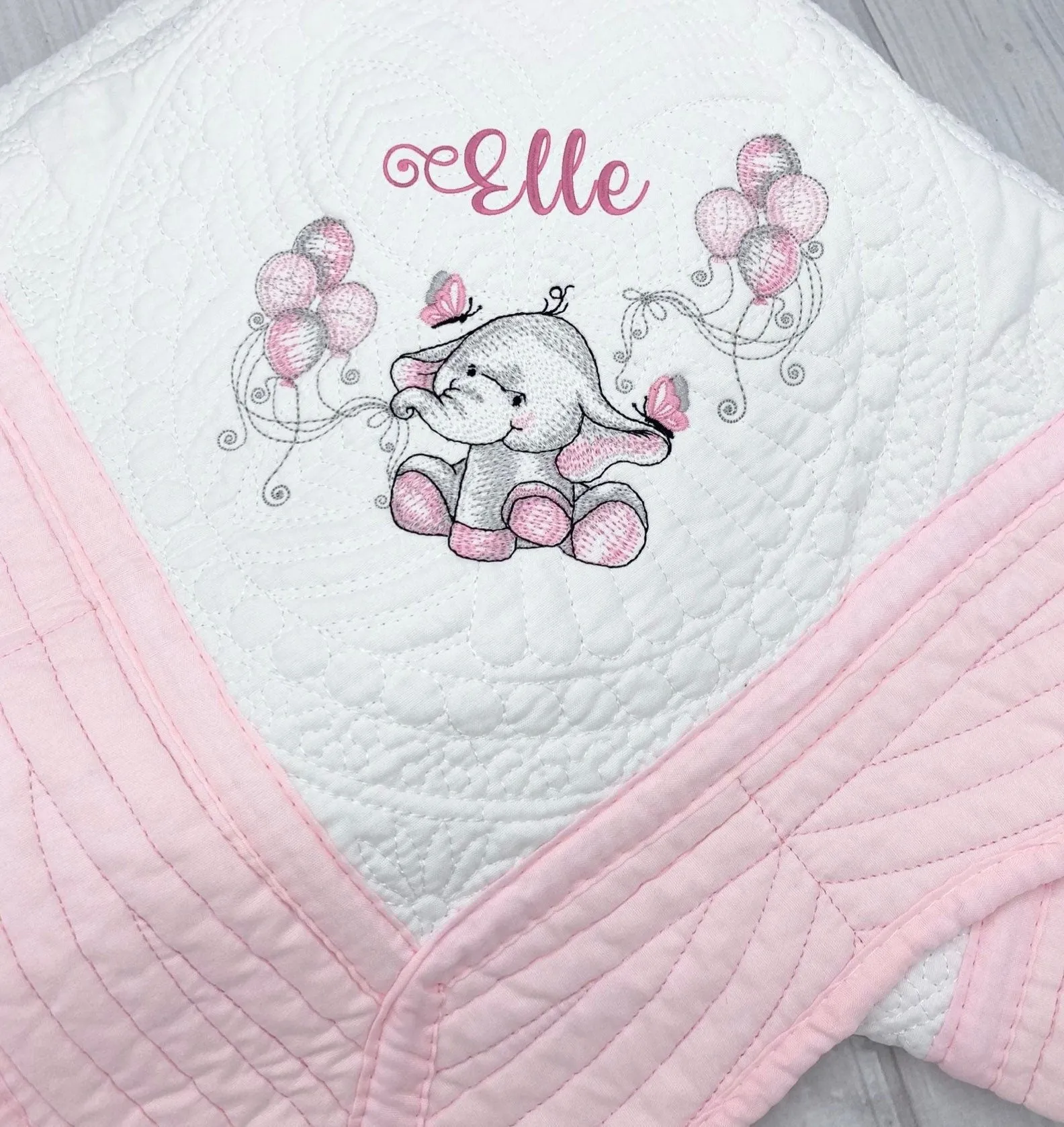 Personalized Baby Elephant Quilt Blanket