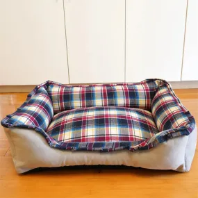 Personalized Navy Velvet Dog Bed, Classic Plaid Checked Dog Bed, Premium Dog Bed, Plush Fleece Base