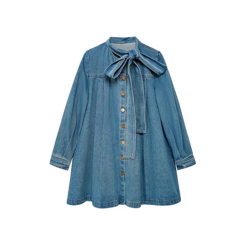 Pre Order: Loose Lace Up Long Sleeved Denim Short Dress