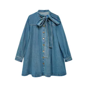 Pre Order: Loose Lace Up Long Sleeved Denim Short Dress