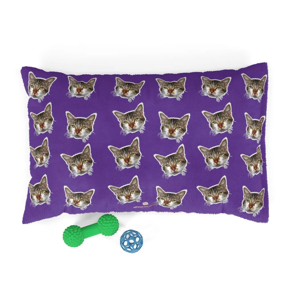 Purple Cat Pet Bed, Solid Color Machine-Washable Pet Pillow With Zippers-Printed in USA