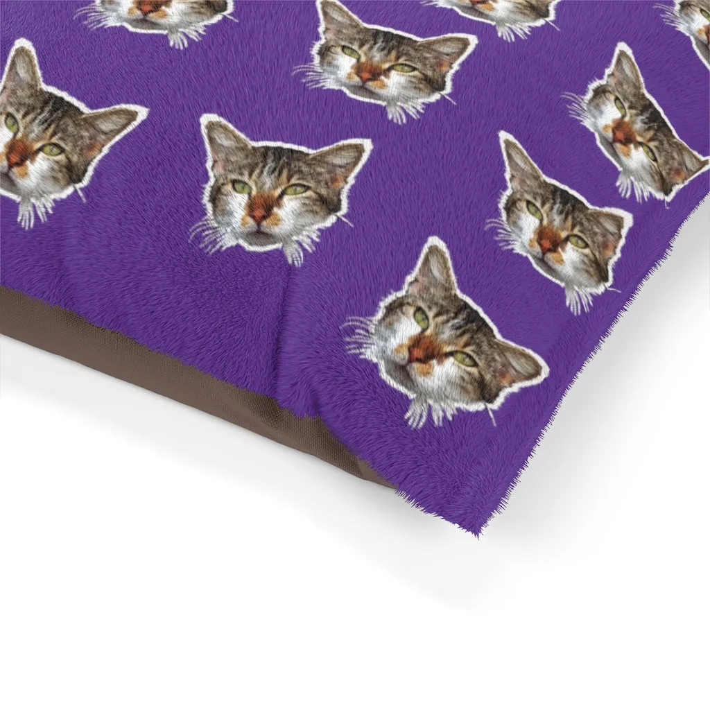 Purple Cat Pet Bed, Solid Color Machine-Washable Pet Pillow With Zippers-Printed in USA