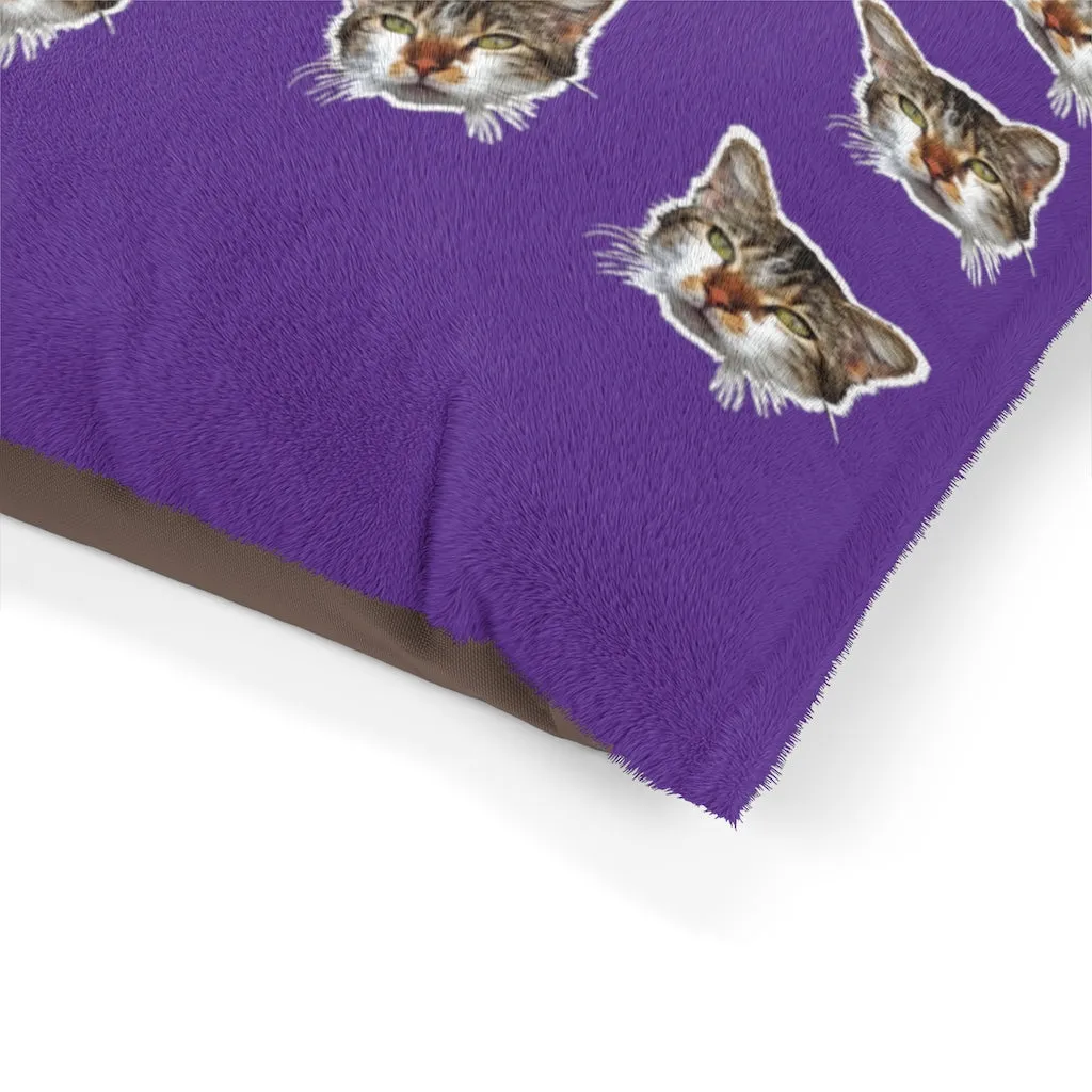 Purple Cat Pet Bed, Solid Color Machine-Washable Pet Pillow With Zippers-Printed in USA