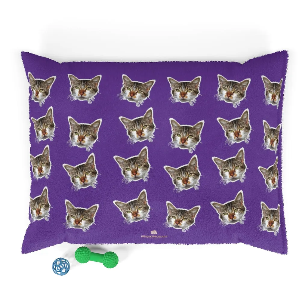 Purple Cat Pet Bed, Solid Color Machine-Washable Pet Pillow With Zippers-Printed in USA