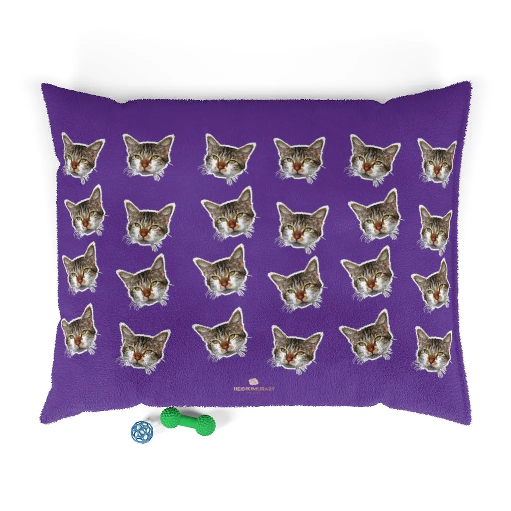 Purple Cat Pet Bed, Solid Color Machine-Washable Pet Pillow With Zippers-Printed in USA