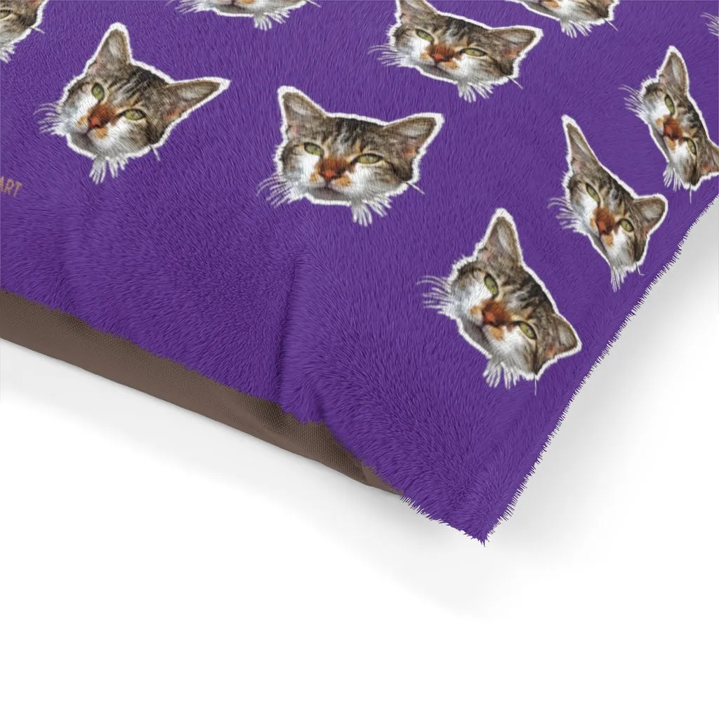 Purple Cat Pet Bed, Solid Color Machine-Washable Pet Pillow With Zippers-Printed in USA