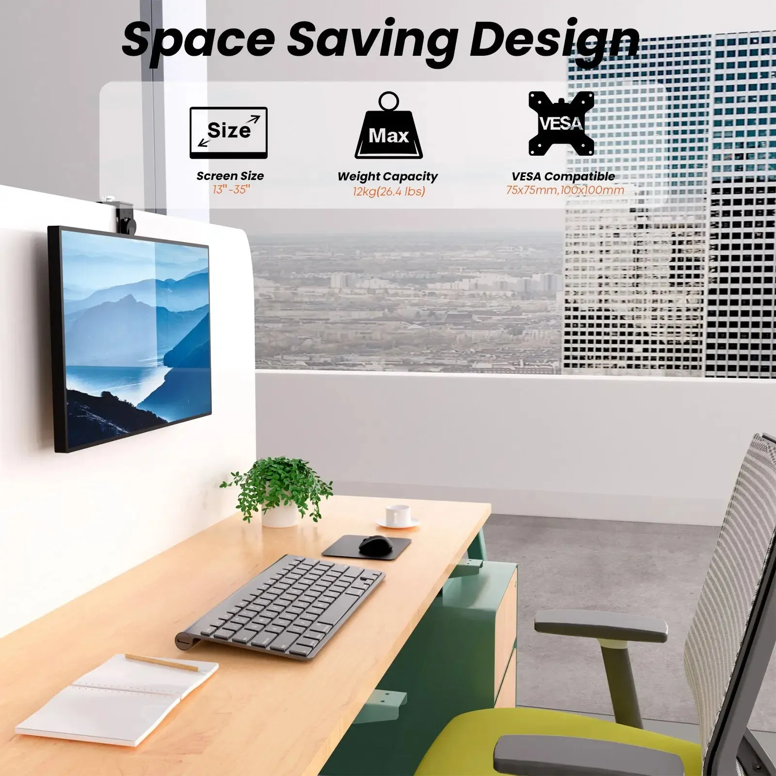 PUTORSEN 13-35" Office Cubicle monitor mount, height-adjustable VESA mount