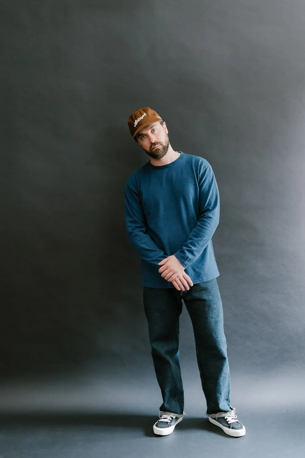 "Stand Wheel" Heavyweight Long Sleeve Tee - Indigo