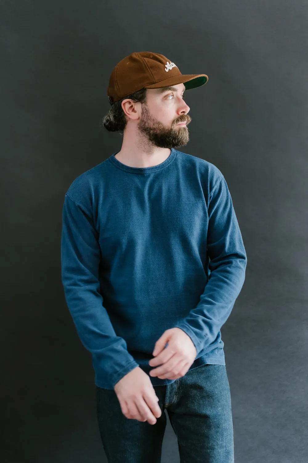 "Stand Wheel" Heavyweight Long Sleeve Tee - Indigo